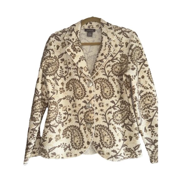 Kenar Women 100% wool Blazer cardigan sweater Small beautiful Paisley 3 button - Picture 1 of 6